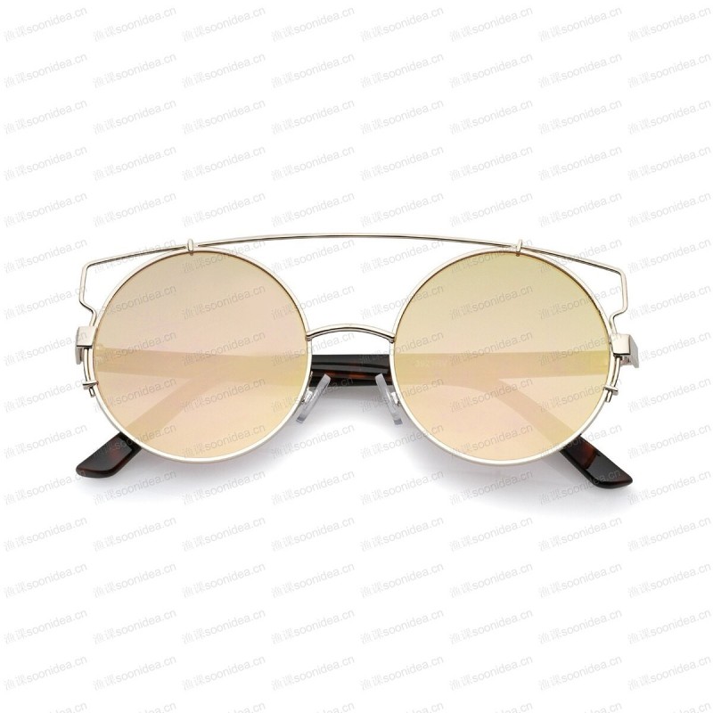 Round Cross Bar Flat Lens Sunglasses 